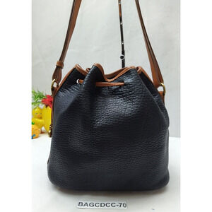 Dooney & Bourke Black Pebbled Leather Drawstring Buckle Shoulder Bag - Vintage